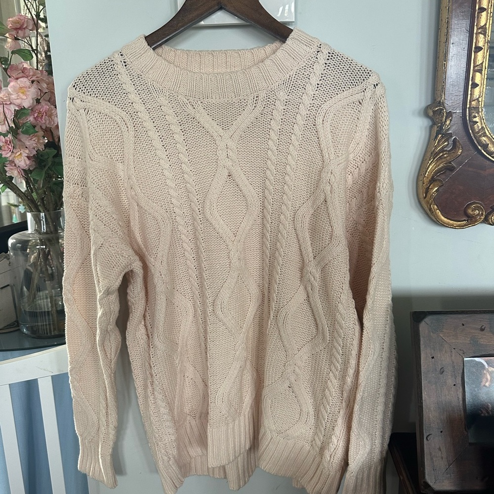 Trendy Queen Amazon purchase Classic Cable Knit Crewneck Sweater - Light cream